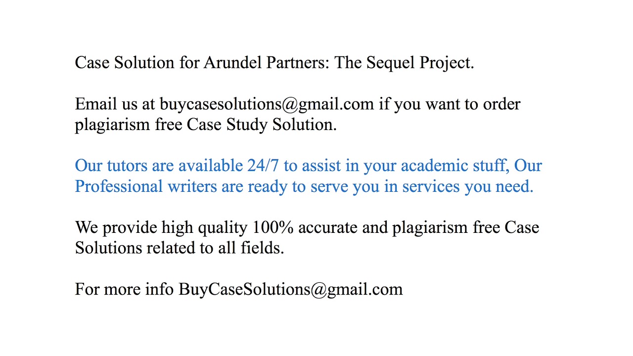 Case Solution Arundel Partners The Sequel Project - YouTube