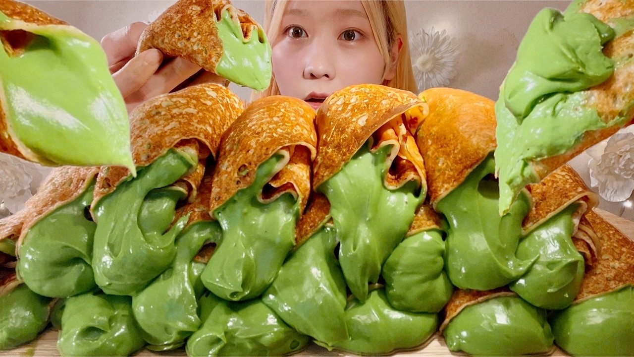 ASMR Креп с маття нутеллой【русские субтитры】【Mukbang/ Eating Sounds】
