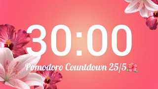 30 min Pomodoro Session🌺|Peach Pink Floral Aura Timer🍑|Summer Special Study Series Pomodoro🌸
