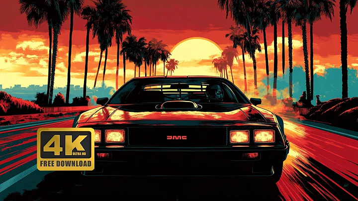 80s Retro Drive: Synthwave Sunset in a Vintage Pontiac Firebird – Coastal Palm Tree Cruise