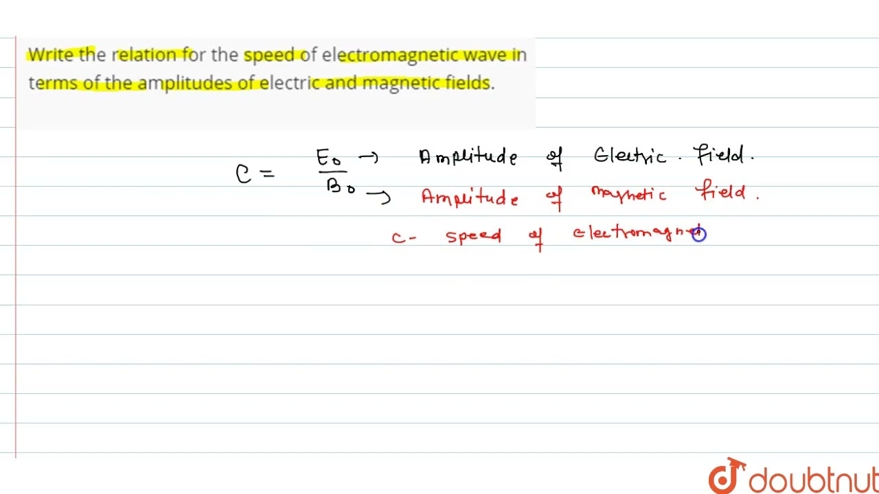 Write the relation for the speed of electromagnetic wave in terms of ...