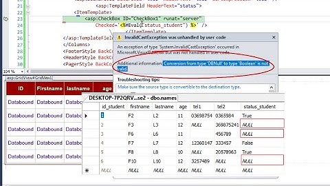 Two ways to solve error Conversion from type DBNull to type Boolean is not valid in GridView ASP.net