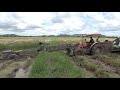 Tractor mini Stuck in Mud Getting By Tractor Kubota M6040 || បើកគោយន្តដឹកស្មៅជាប់ផុង