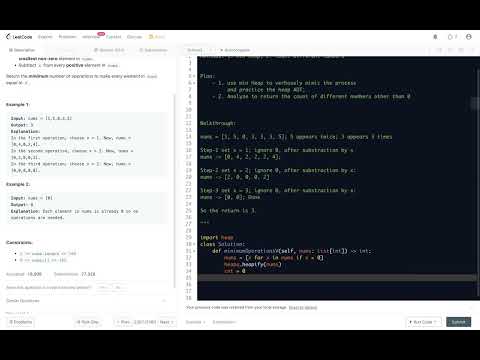 Leetcode 2357. Make Array Zero by Subtracting Equal Amounts - two solutions: simulation, counting