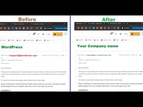 How to change the default sender email & company name on WordPress webmail?