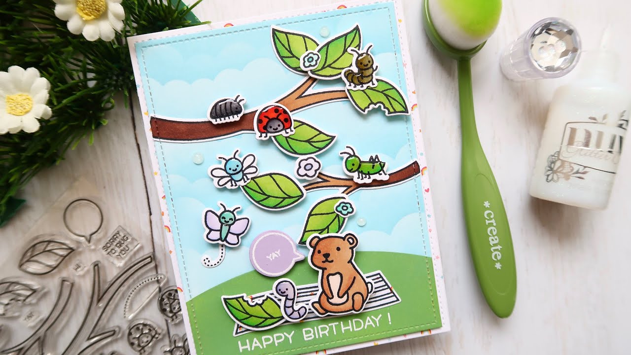 Creating A Birthday Card With NEW Lawn Fawn Stamps (A Bug Deal)
