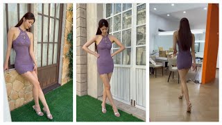 Elegant Lady  Luxurious U0026 Charming  Alluring Purple Lace Halter Dress P3