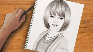 رسم بنات | رسم سهل | تعليم رسم بنت كيوت مع شعر قصير سهل بالرصاص بالمقاسات | رسم بنات سهل