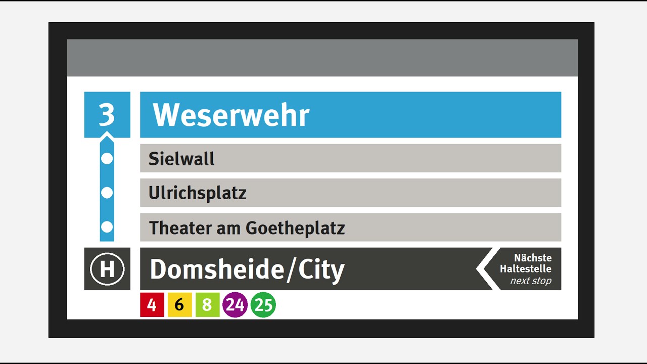 BSAG Haltestellenansagen | Linie 3 | Ri. Weserwehr | Herbst 2021