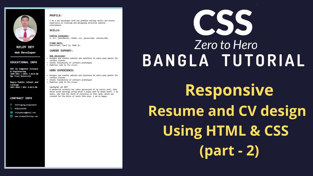 CSS Bangla Tutorial 42 | How to Create Responsive CV and Resume Website using  HTML and CSS.(part- 2) - YouTube