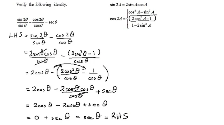 Verify Trigonometric Identity Using Double Angle Formulas for Sine and Cosine Functions