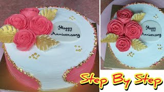Strawberry Flavour Anniversary Cake Design | In Bengali | অ্যানিভারসারি কেক