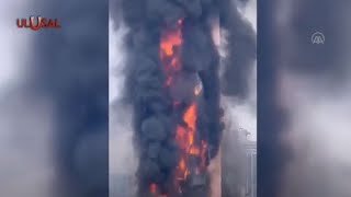 Çinde 42 Katlı Gökdelende Yangın Çıktı