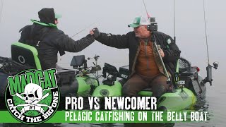 PRO VS NEWCOMER: Pelagic Catfishing on the Belly Boat Pro Motor with the Pelagic Cat Lure I MADCAT screenshot 5