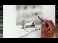 How to draw a beautiful snowy winter season landscape.