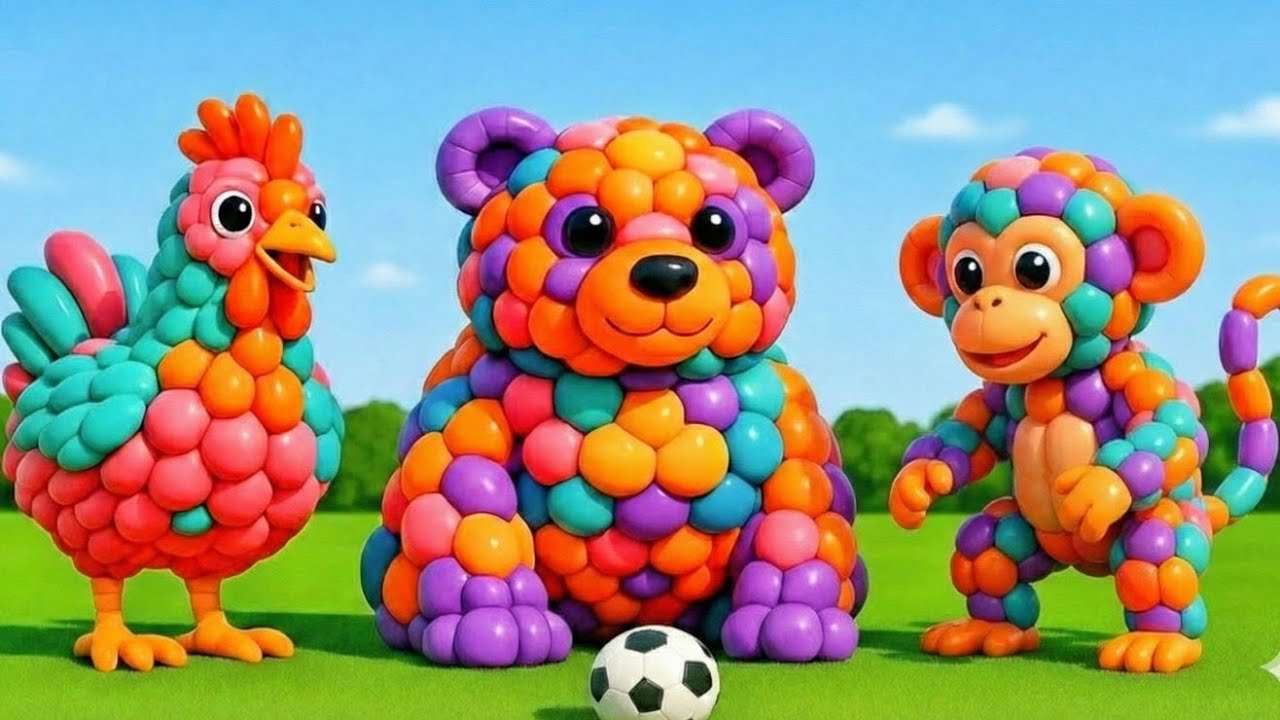 amazing balloon animals 🎈 pop with a football ⚽ and magically transform into real animals 