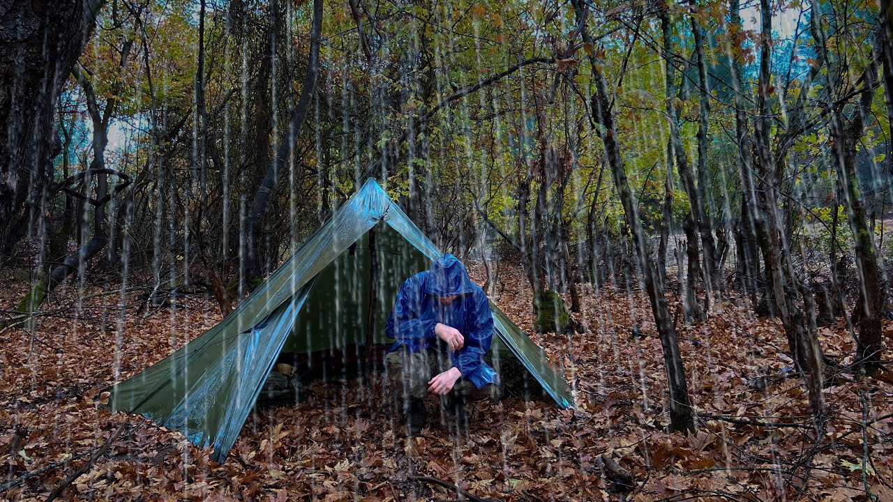 Solo Camping in Rain - Relaxing in the Tarp With Sound Of Rain ...