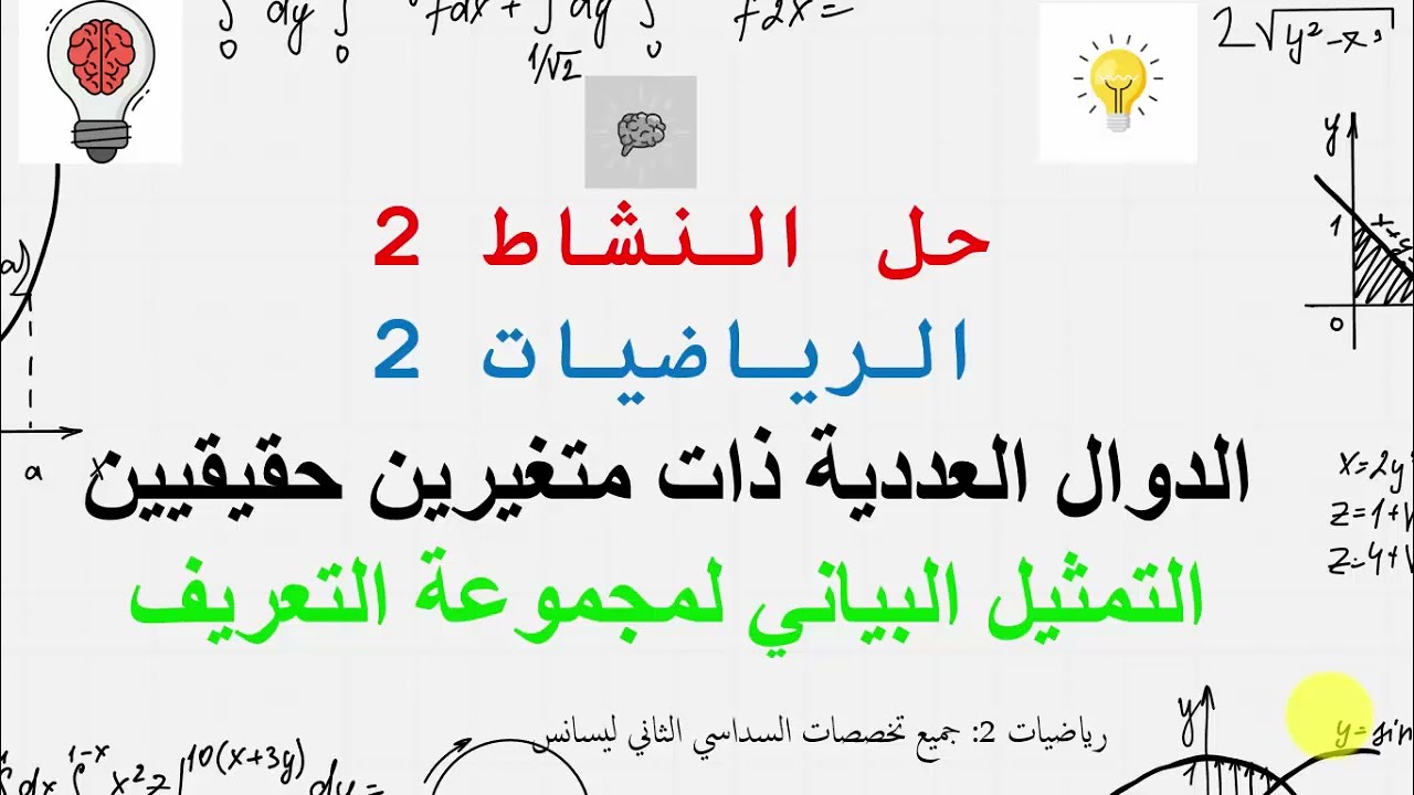 الدوال العددية ذات متغيرين -كيفية إيجاد وتمثيل مجموعة  التعريف + تمارين محلولة