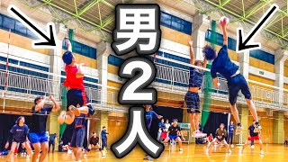 (Volleyball match) Only two men participated in the match.