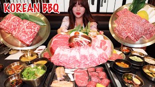 KOREAN BBQ MUKBANG 먹방 Raw Beef (Yukhoe), Kalbi, Marbled Short Rib, Ribeye Steak, Brisket in Ktown LA