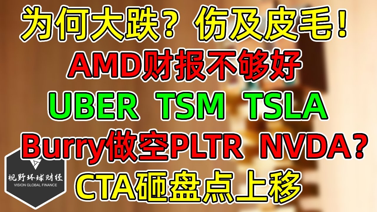 美股为何大跌？伤及皮毛！AMD财报好，但不够！做空PLTR和NVDA是个好主意吗？CTA更新，砸盘点上移！TSM、UBER等跟一下。 - 美股