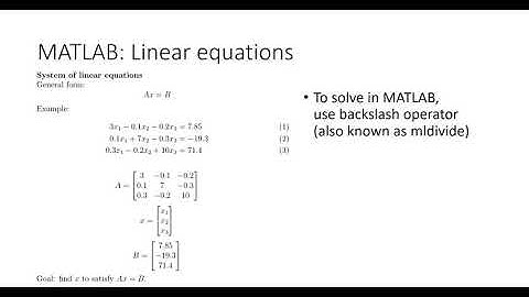 MATLAB Built In Functions for Linear Equations