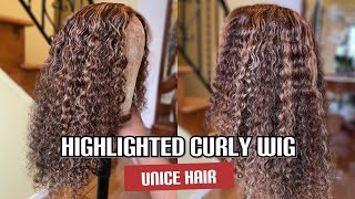 Subtle Blonde Highlighted Curly Wig | 8 Month Update on Unice Hair | Amazon Hair
