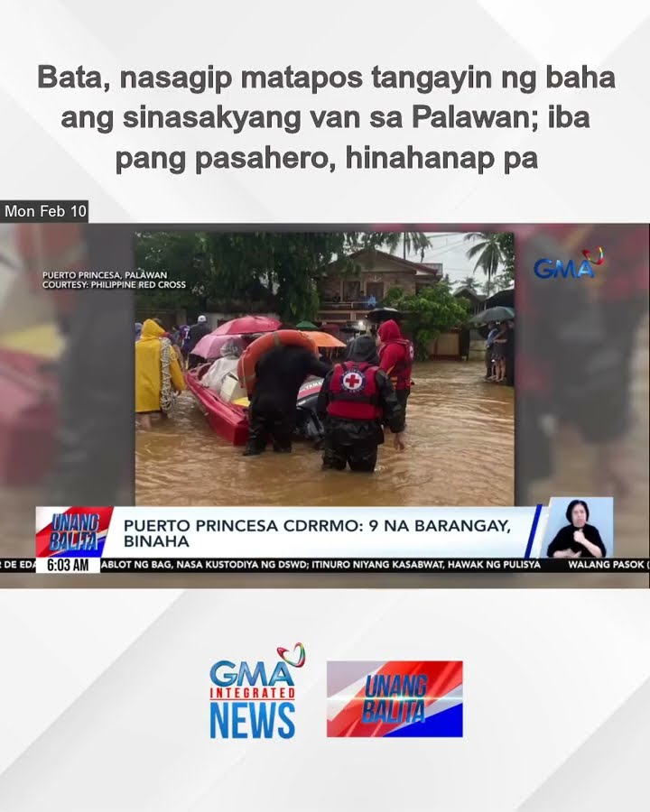 Bata, nasagip matapos tangayin ng baha ang sinasakyang van sa Palawan; iba pang... | Unang Balita