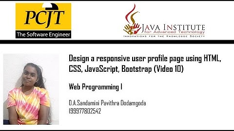 Design a responsive user profile page using HTML, CSS, JavaScript, Bootstrap (Video 10)