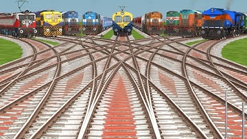NINE TRAINS CROSSING ON CRAZY🎱 CURVED BRANCHED RAILROAD TRACKS/ 8f train sim world 2