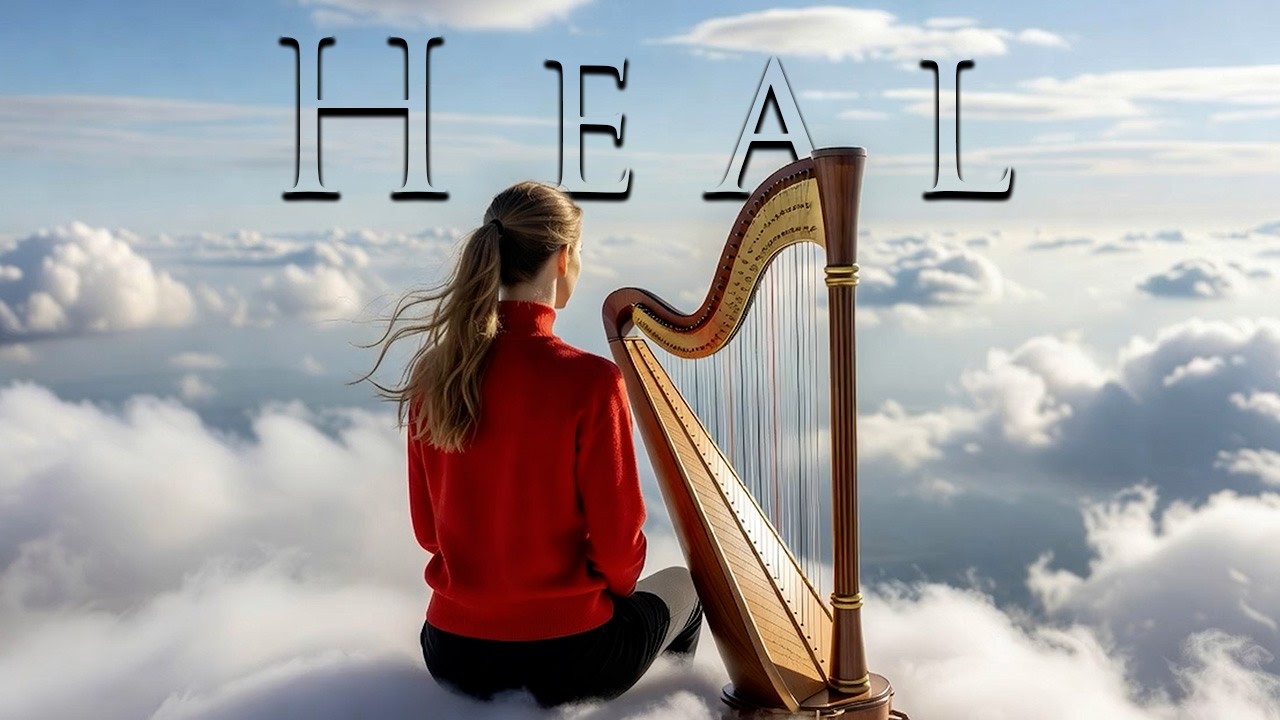 Heavenly Harp for Healing 😌 4k Cloudscapes with Divine Soothing Music