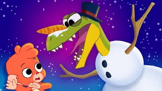 Dinosaur Snowman | Club Baboo | Learn Dinosaur names for Kids | Velociraptor made of snow