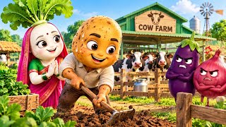🥔 Potato made its own cow farm —— The journey started with a radish earring! 🐄 Hindi Story #vegetablestory 