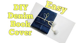 How to cover a book with denim fabric | Hand embroidered denim fabric book cover