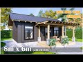 Small House Design with wooden | 8m x 6m with 2Bedroom