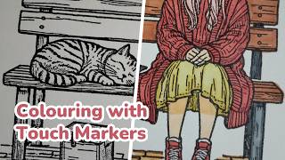Cute Cat Sleeping Beside a Girl - Soothing Colouring Session with Touch Markers #soothingart