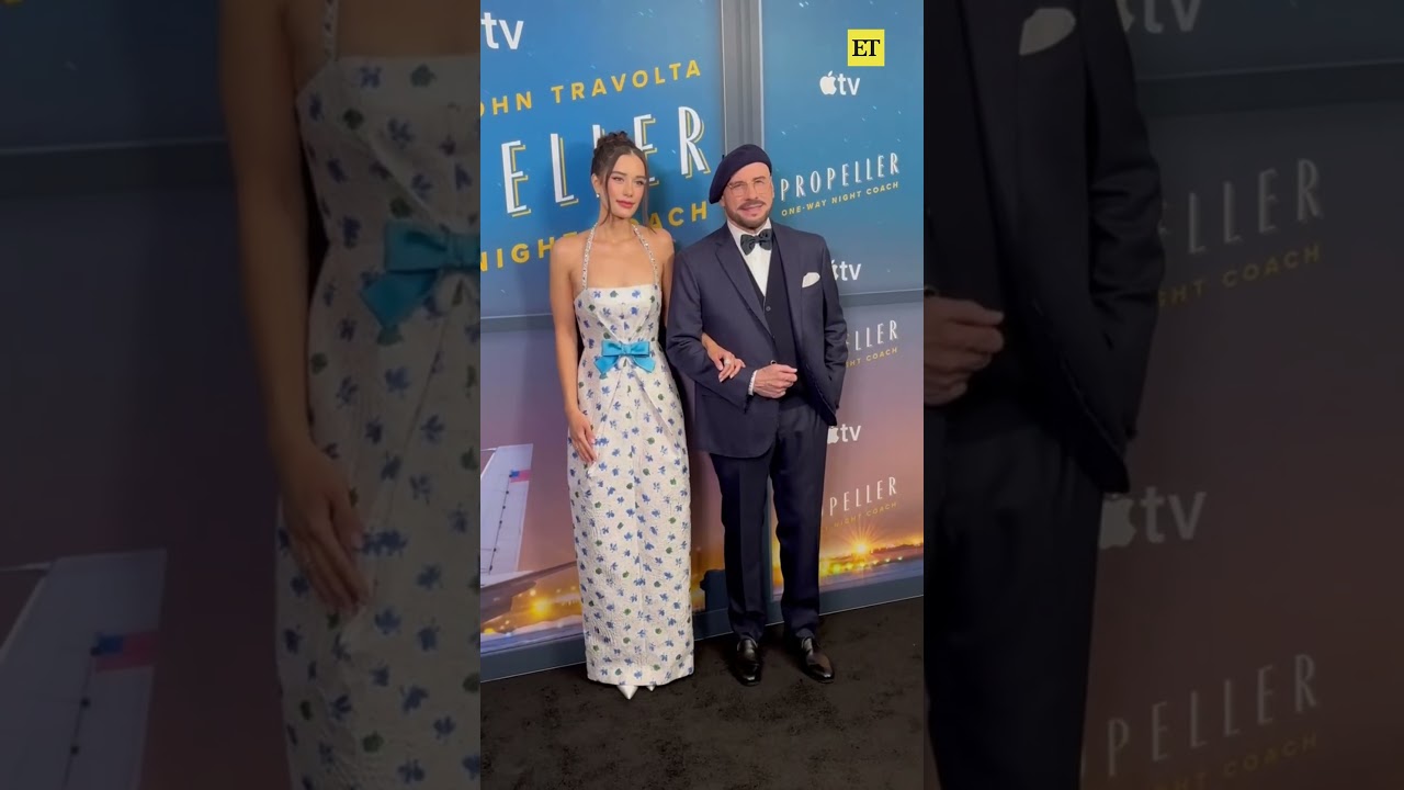#johntravolta and daughter #ellableu coordinate for 'Propeller One-Way Night Coach' premiere