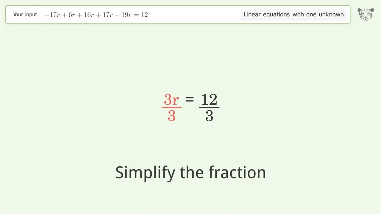 Linear equation with one unknown solve 17r 6r 16r 17r 19r 12 step by