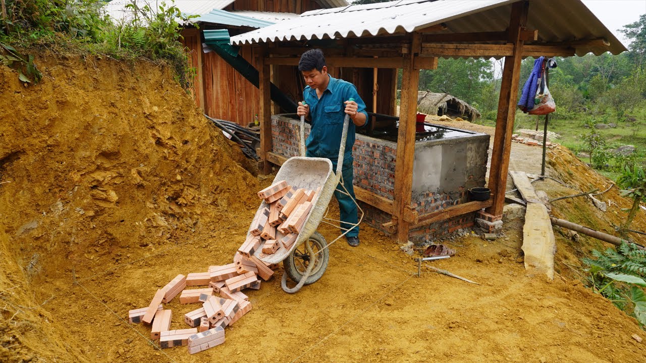 Amazing brick building techniques to cement bath Digging earth to