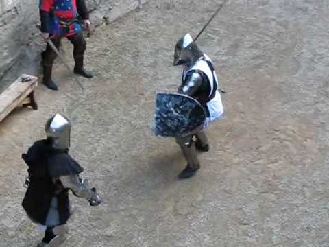 Medieval Knights Sword Fighting in Conwy Castle, Wales, UK