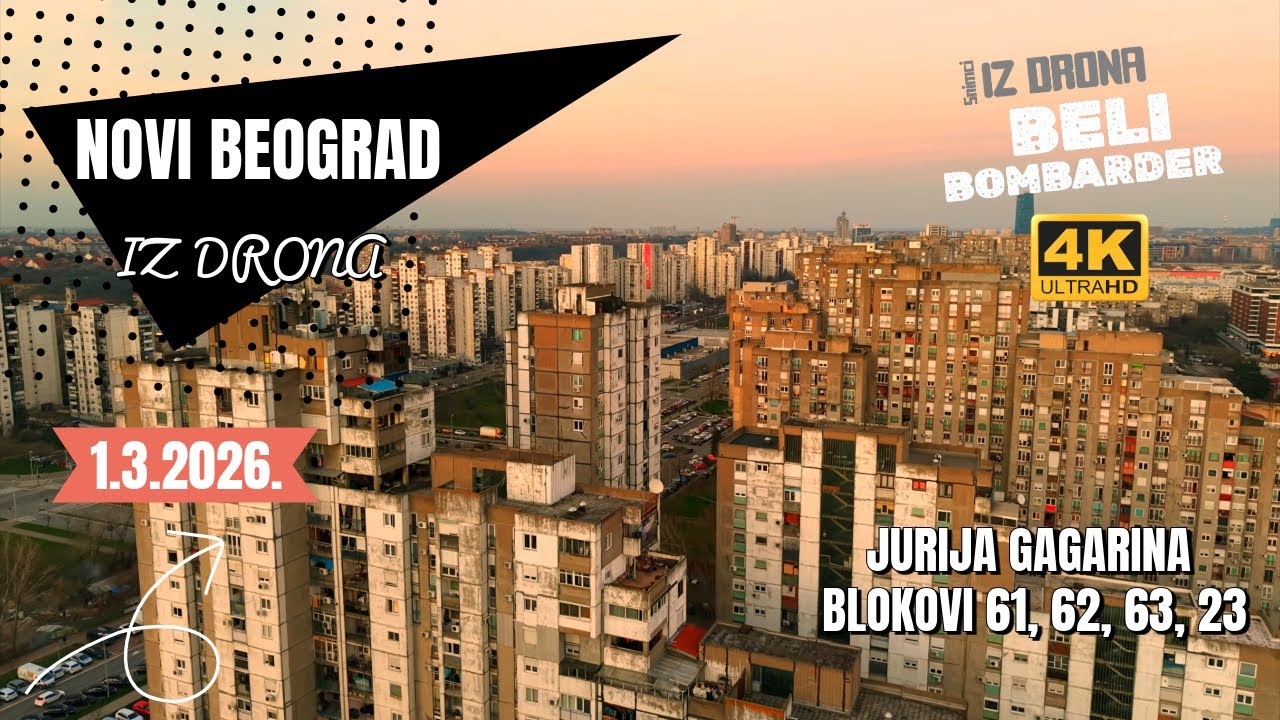 Snimak iz drona - Zalazak sunca nad Novim Beogradom | Mart 2026. 4K