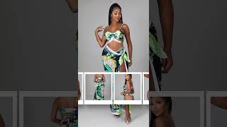 3 Piece Tropical Print Bikini and Cover Up Set