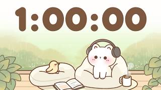 60 Minute Timer 🌧️🐱 Rain Sound 1 Hr Study Timer for Classroom Focus