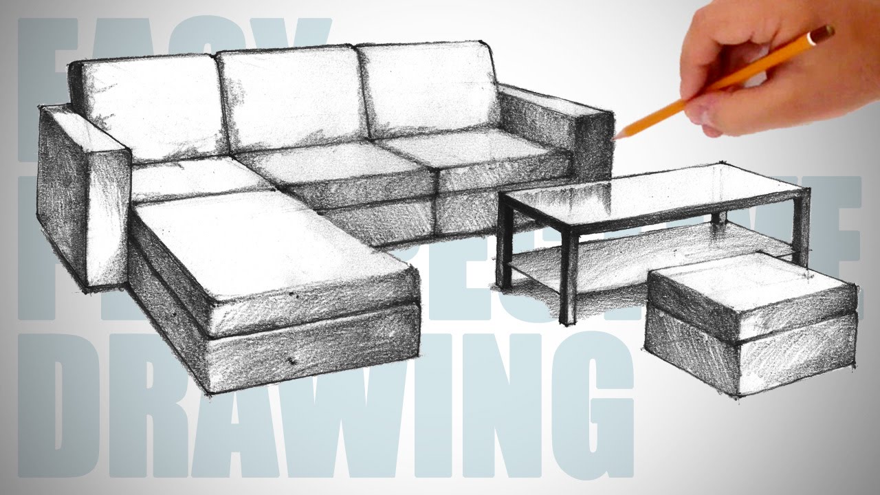 How to draw furniture sofa  Easy Perspective Drawing 23  YouTube