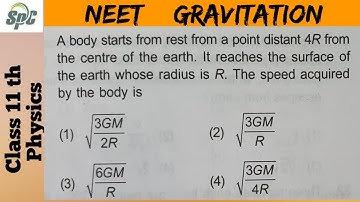 A body starts from rest from a point distant 4R from the centre of the earth.  It reaches the  #neet
