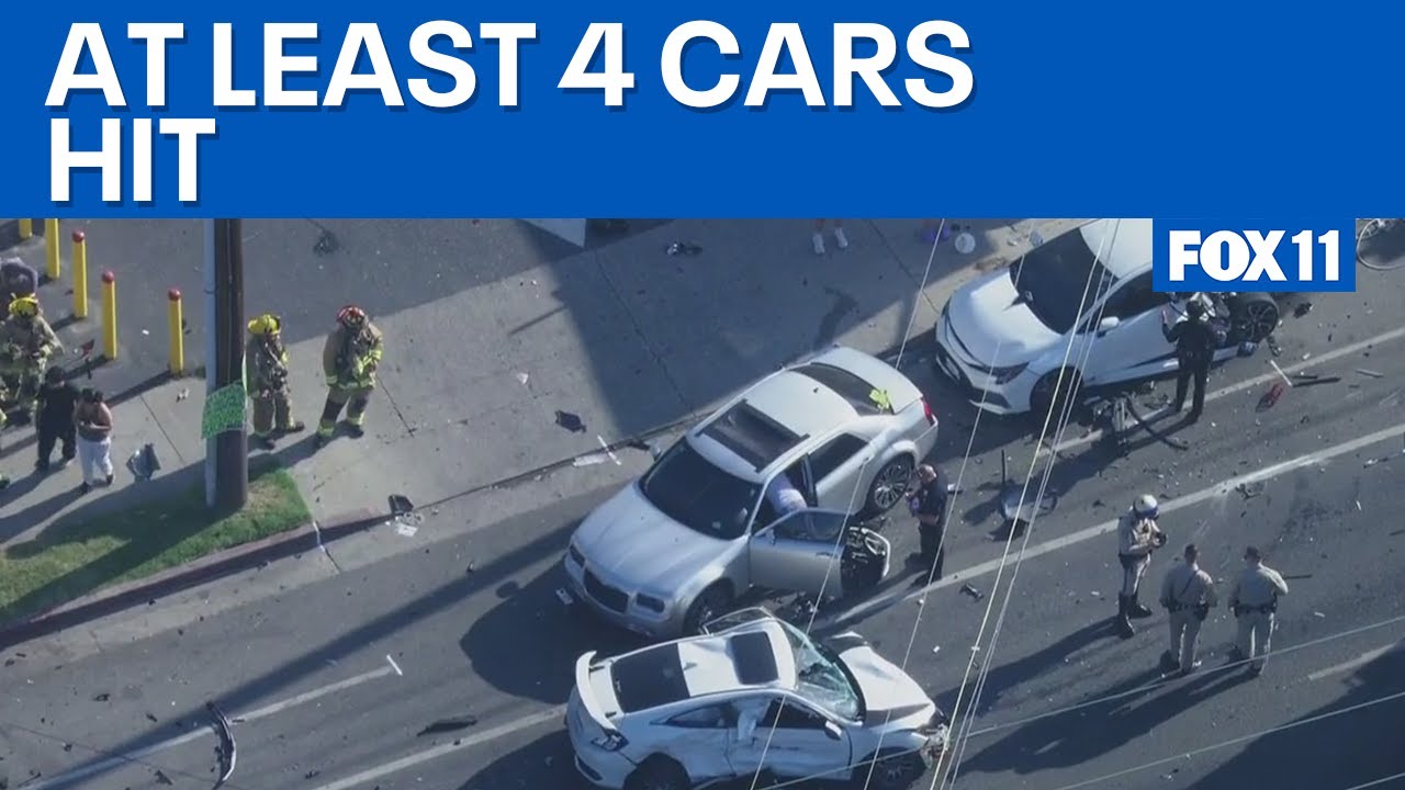 Pursuit suspect crashes into multiple cars in North Hills | FOX 11 LA ...