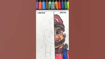 Drawing Mario, But in 2 Different Styles! Realism 👀 PART 1 #shorts #mario #drawing