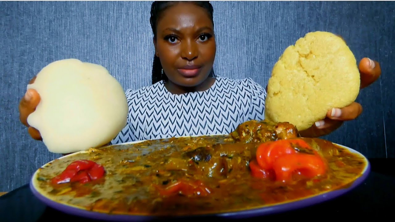 Asmr mukbang bitterleaf ogbono soup with fufu