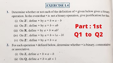 Relations and Functions Ex.1.4  ( Q1 to Q2 ) class 12th maths NCERT solutions | Binary Operations