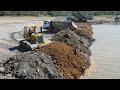 Ultimately Best Operator Filling The Beach Up By Komatsu D68E,D41P, Dump Truck Dumping Rock Mix Soil